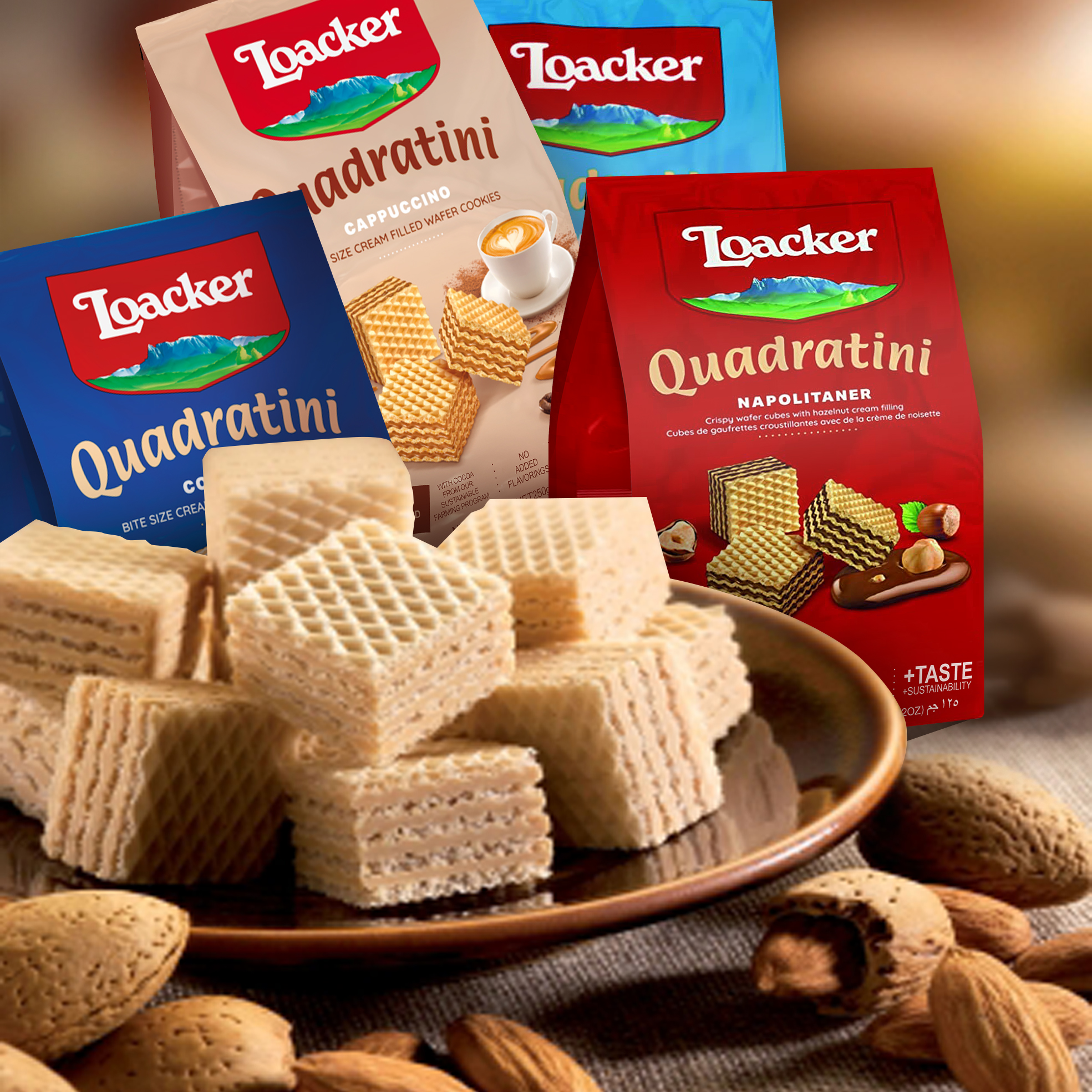 Loacker莱家粒粒装威化饼干榛子巧克力夹心进口休闲零食