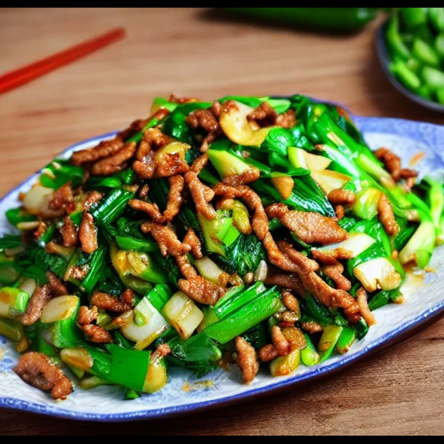 黄牛肉炒大蒜叶（现炒）