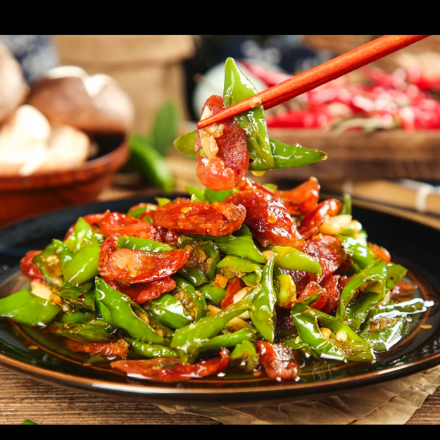 腊肠炒尖椒（现炒）